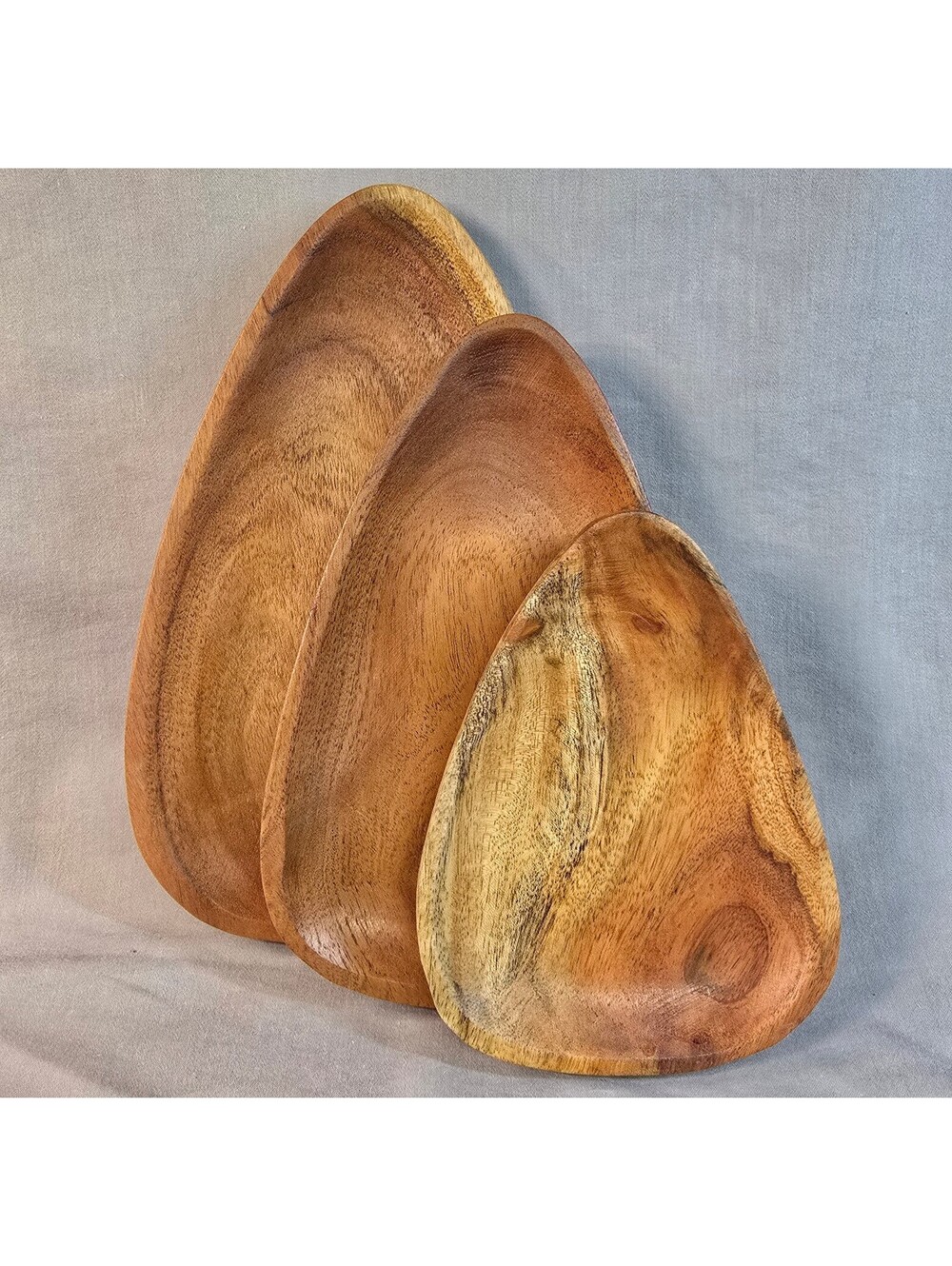 Sembla Acacia Wood Nesting Petal Tray Set 3 Pc Mid Century Modern Boho Decor